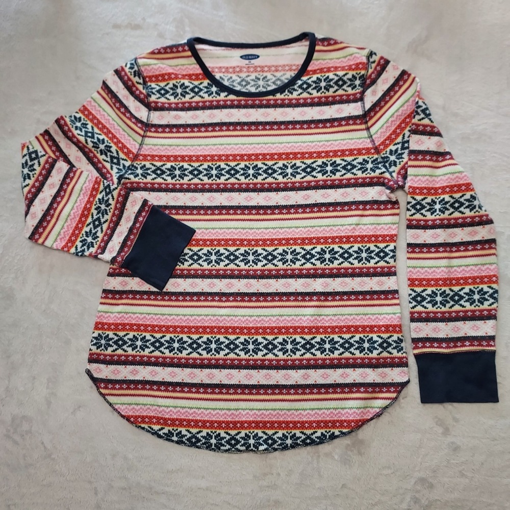 Girls XXL Fair Isle Thermal Pajama Top Waffle Knit Cabin Gorpcore Granola Nordic